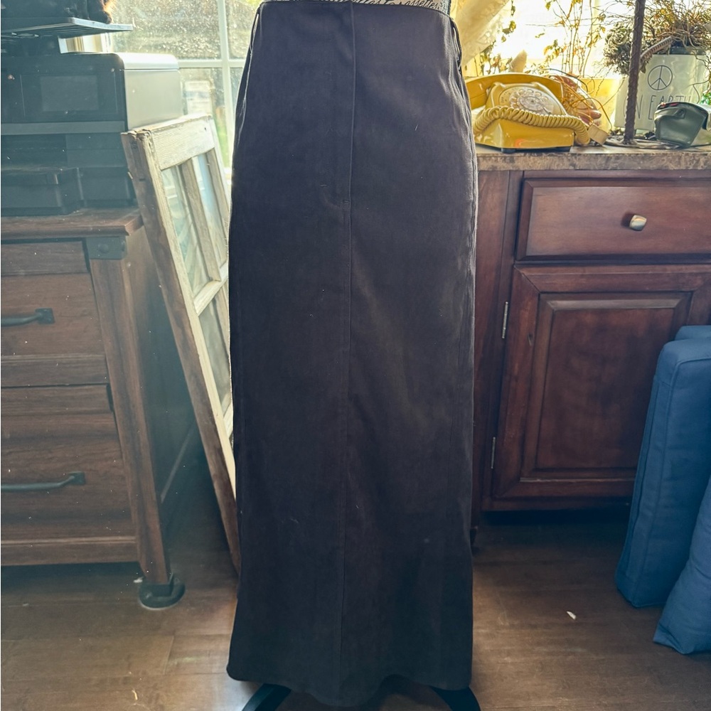 Vintage Faux Suede Encore Jeans Dark Brown Maxi Skirt